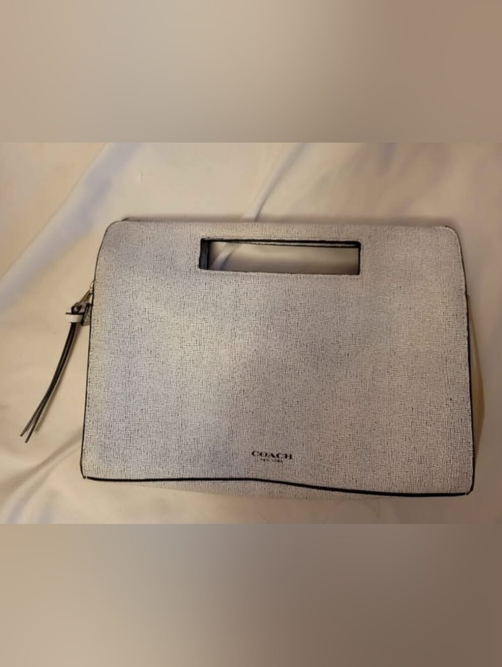 Coach White Textured Leather Handbag Clutch